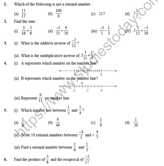 Worksheets On Rational Numbers For Class 8